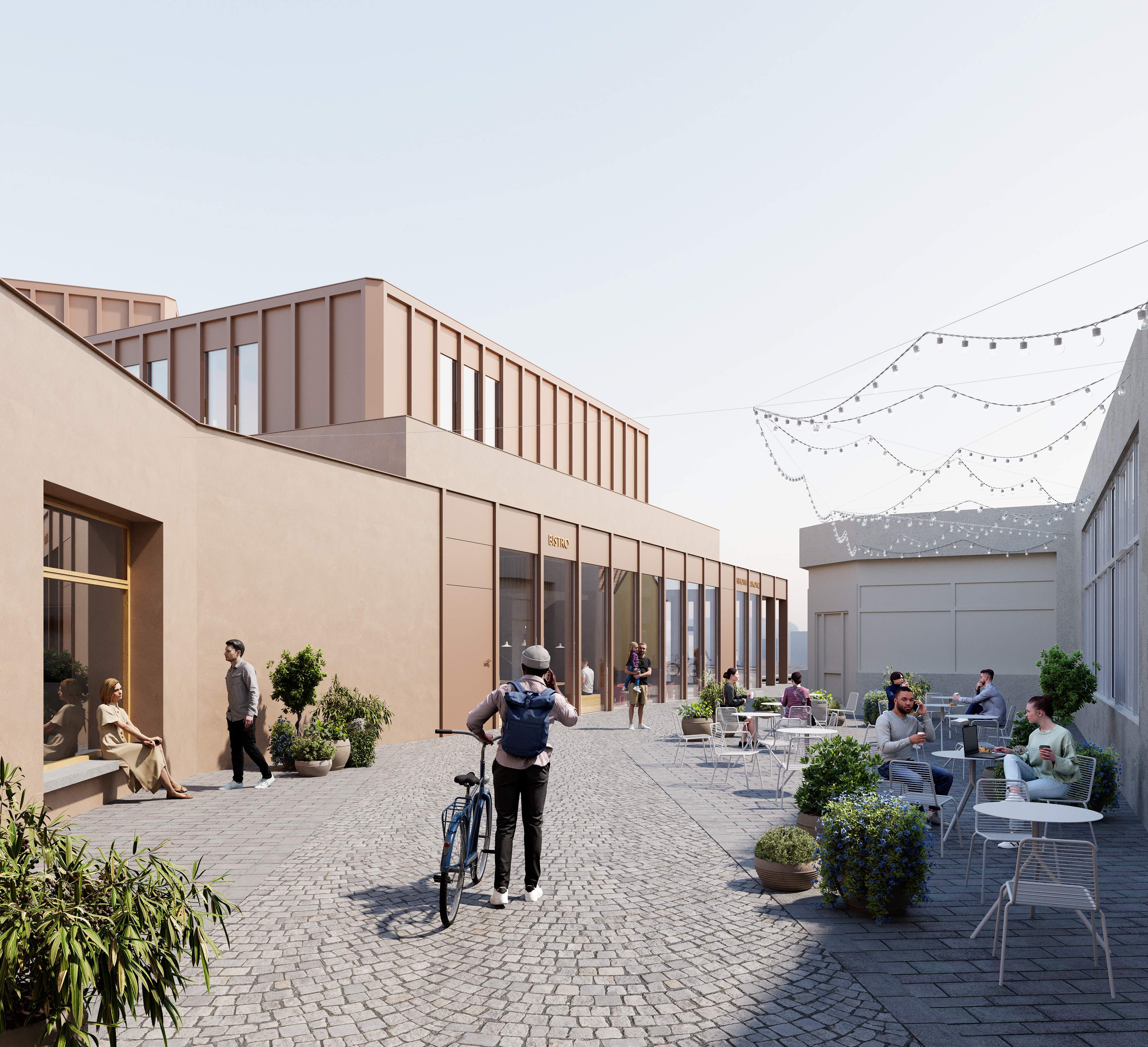 Moderní architektonický návrh knihovny s velkými okny a čistými liniemi